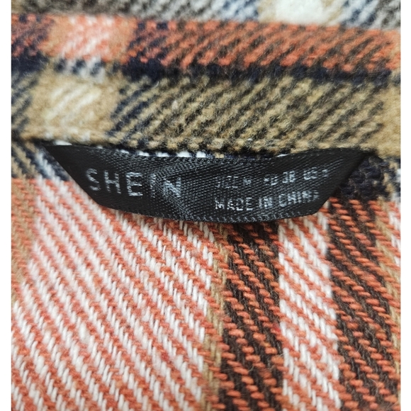 Shein Plaid Long Shacket Flannel Coat Jacket Fall Winter Casual Pre-Owned Size M - Picture 3 of 17